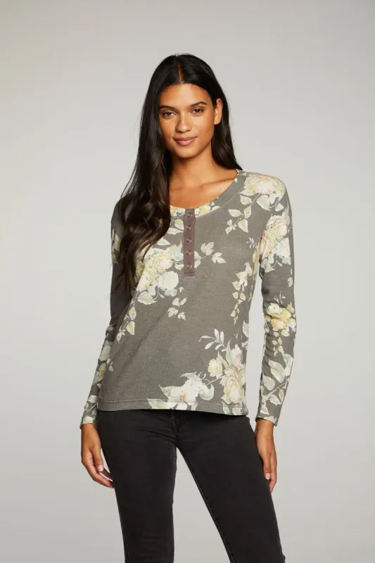 Heritage Waffle Long Sleeve Scoop Neck Henley With Snaps sold by Chaser