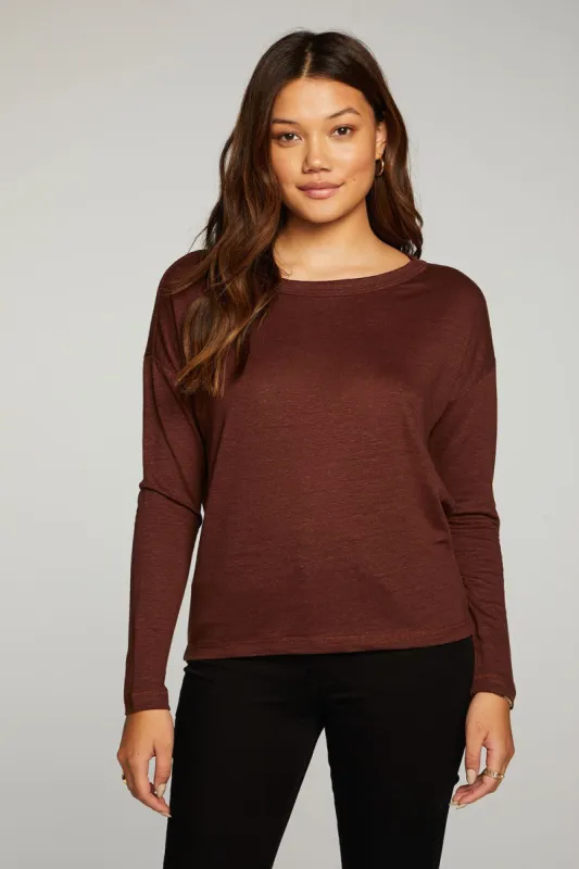 Linen Jersey Long Sleeve Drop Shoulder Boxy Tee sold by Chaser