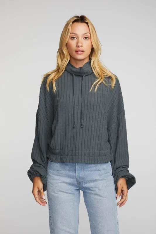 Poor Boy Rib Knit Cropped Pullover with Elastic Waist & Sleeve sold by Chaser