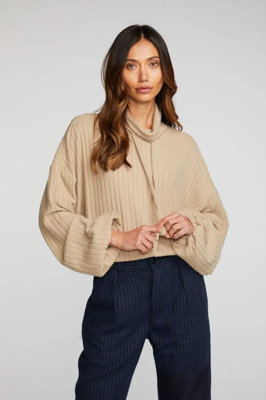 Poor Boy Rib Knit Cropped Pullover with Elastic Waist & Sleeve sold by Chaser