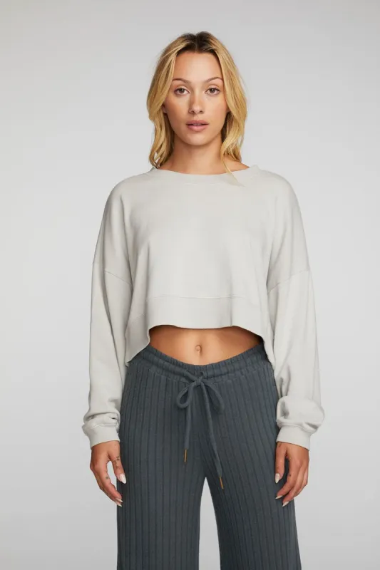 Cotton Fleece Cropped Crewneck Pullover with Rib sold by Chaser