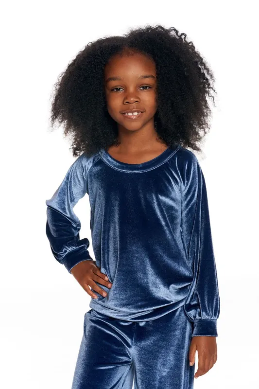 Stretch Velvet Blouson Sleeve Raglan Pullover sold by Chaser