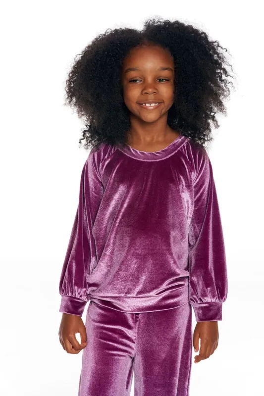 Stretch Velvet Blouson Sleeve Raglan Pullover sold by Chaser