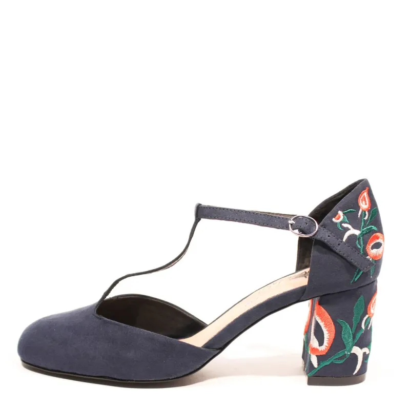 Frenchie T-Strap Embroidered Heels sold by chelsea crew