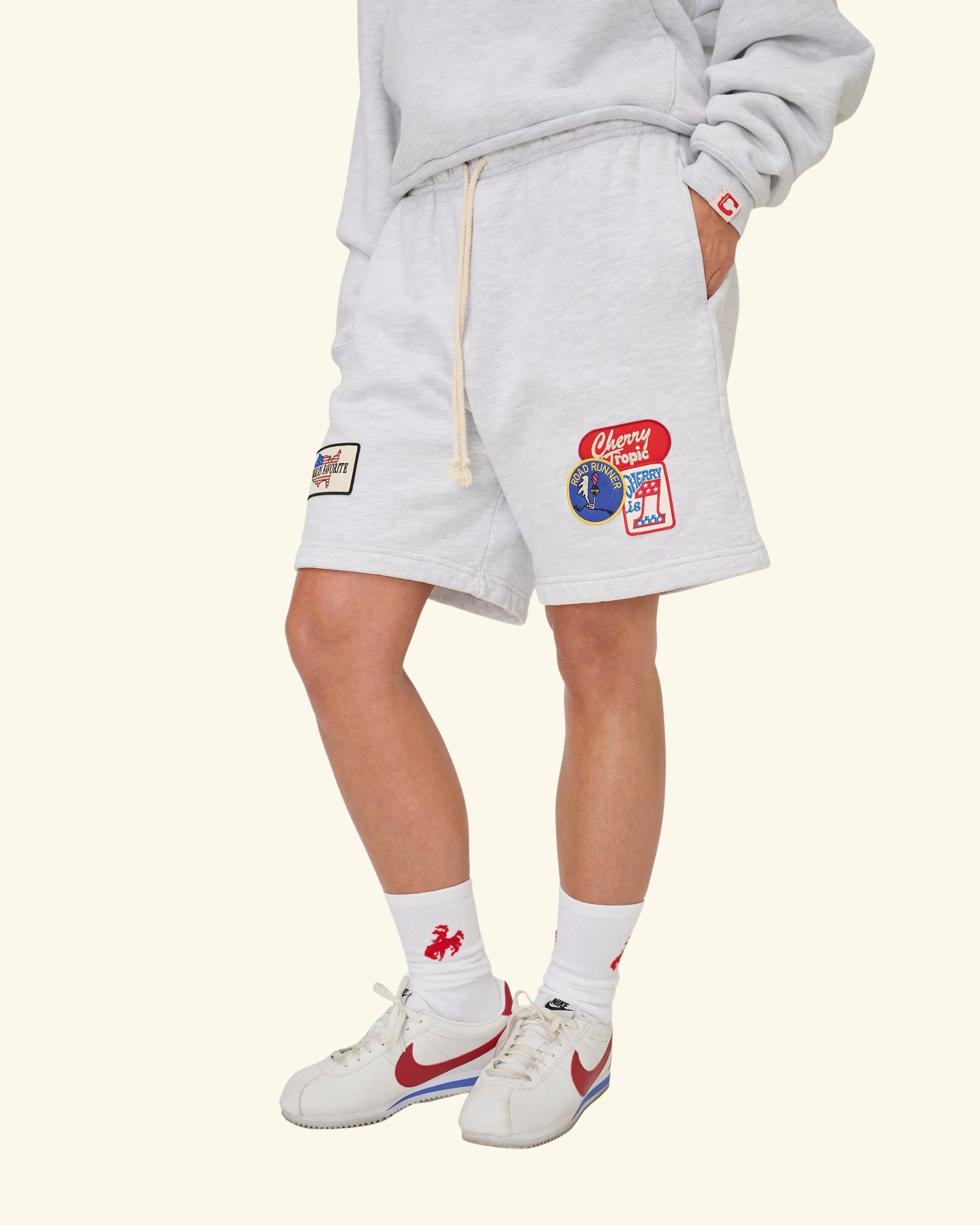 Patchwork Sweatshorts (White Heather) sold by Cherry LA product image thumbnail 4