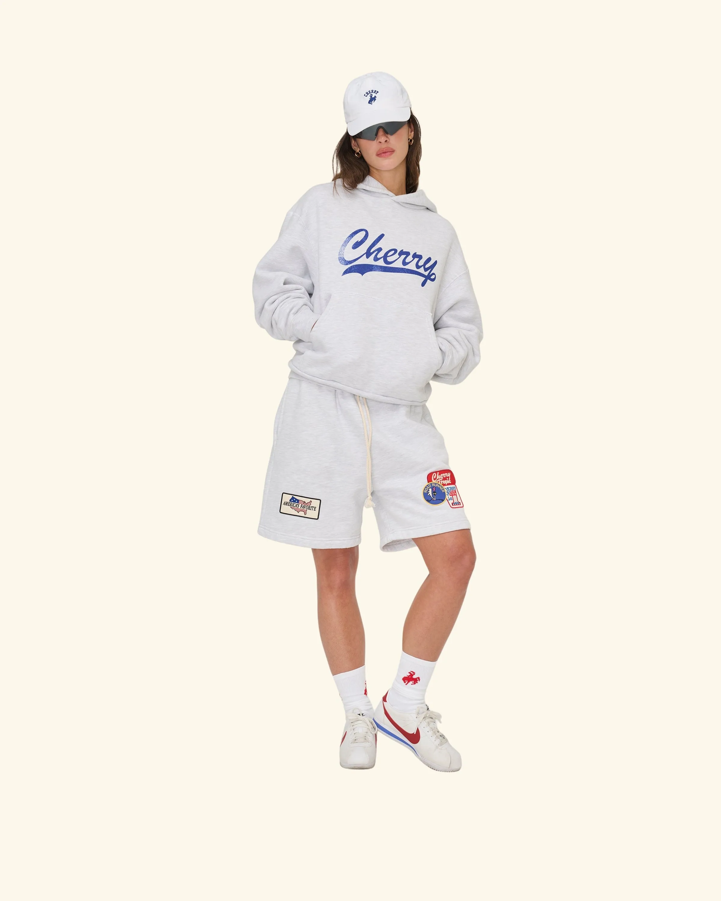 Patchwork Sweatshorts (White Heather) sold by Cherry LA product image thumbnail 3