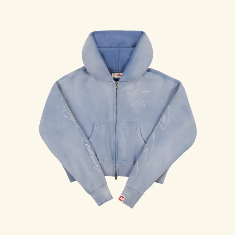 American Star Cropped Zip Hoodie (Sun Faded Blue) made by Cherry LA