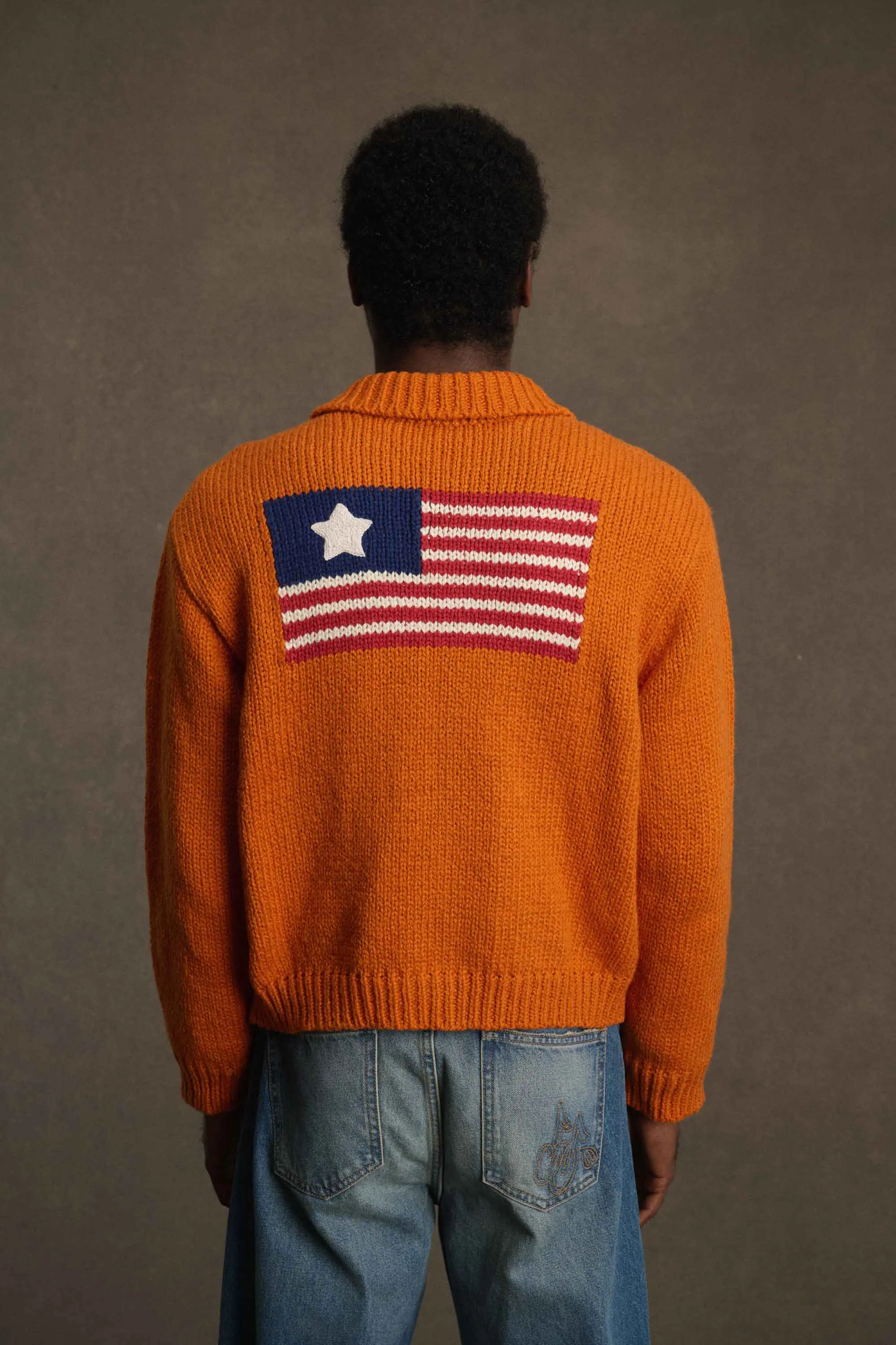 1 Star Cotton Knit Zip Jacket (Orange) sold by Cherry LA product image thumbnail 5