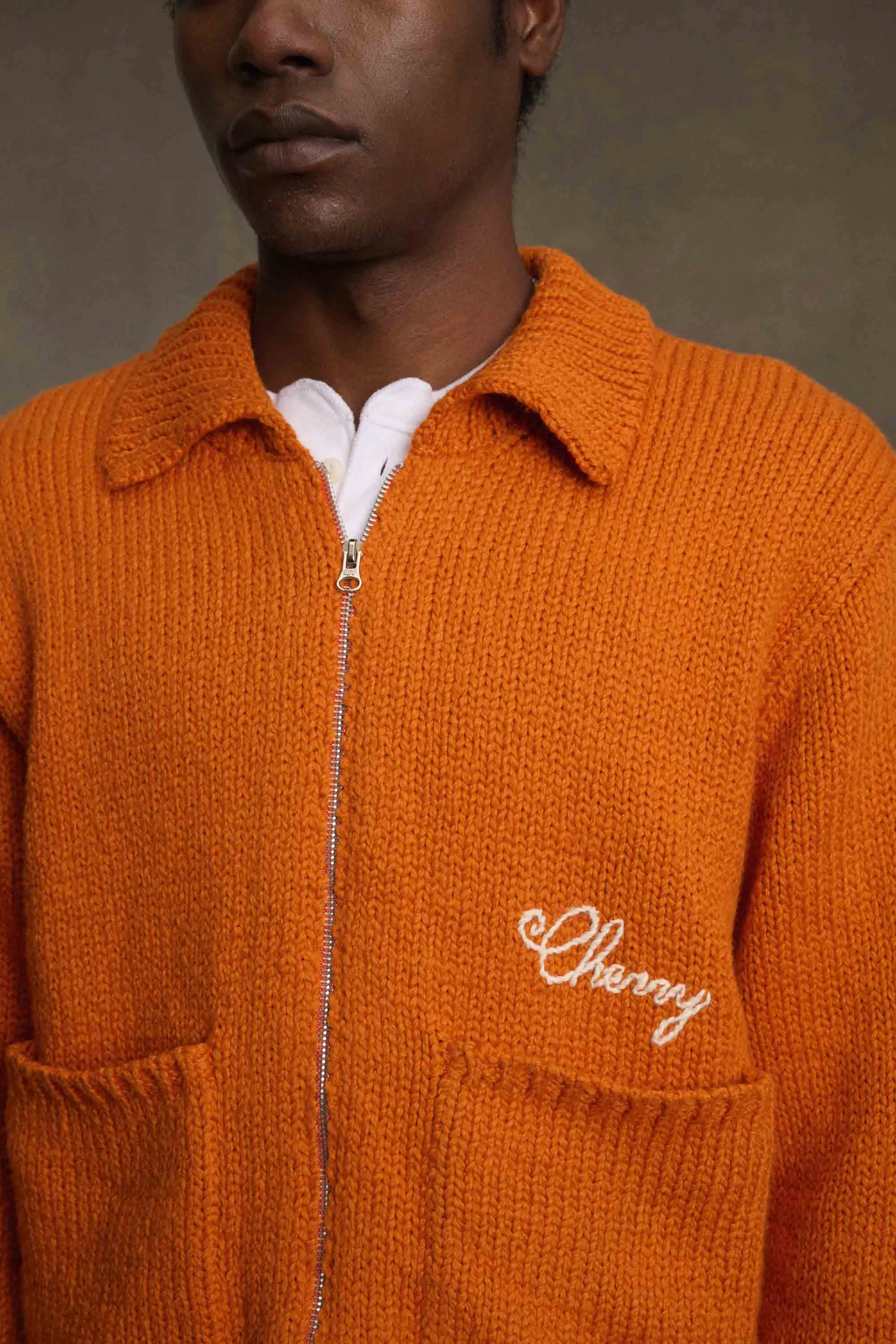 1 Star Cotton Knit Zip Jacket (Orange) sold by Cherry LA product image thumbnail 2