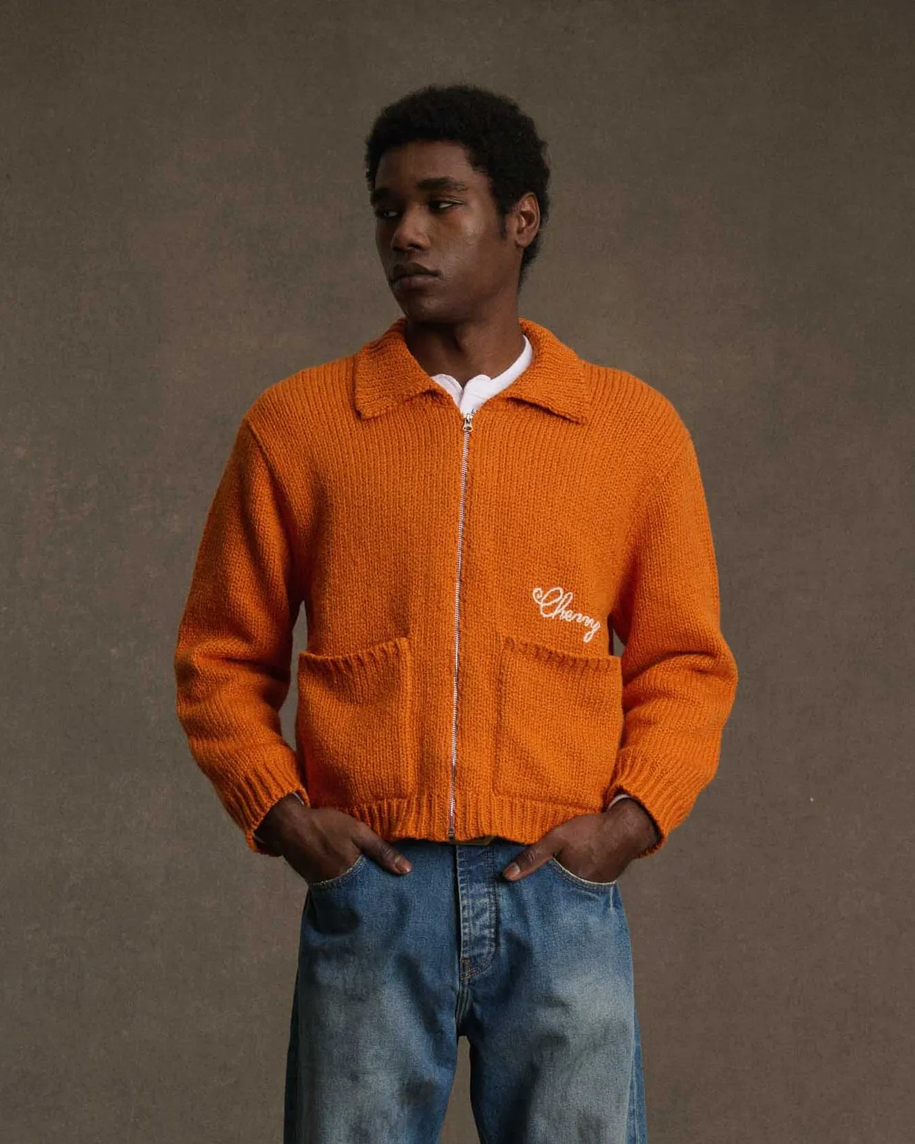 1 Star Cotton Knit Zip Jacket (Orange) sold by Cherry LA product image thumbnail 3
