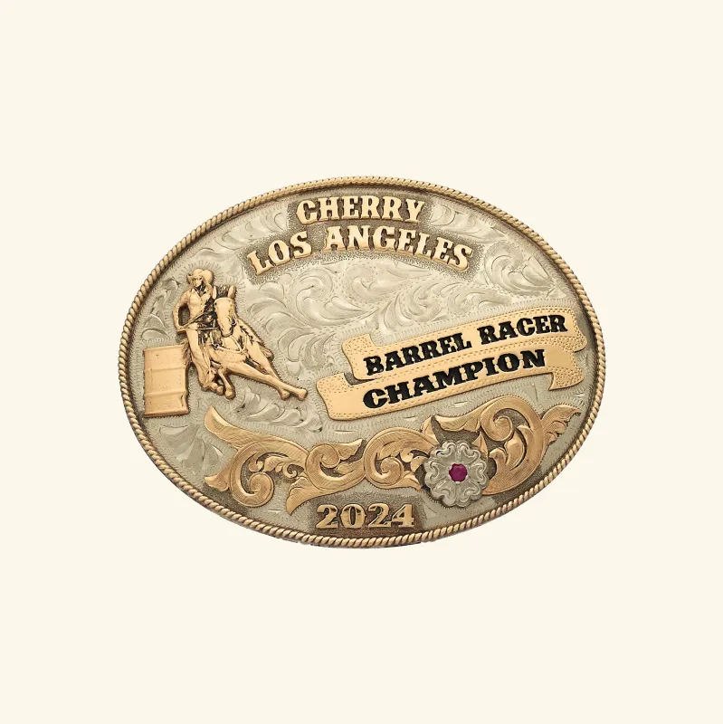 Sterling Sliver Barrel Racing Champion Buckle (Silver) made by Cherry LA