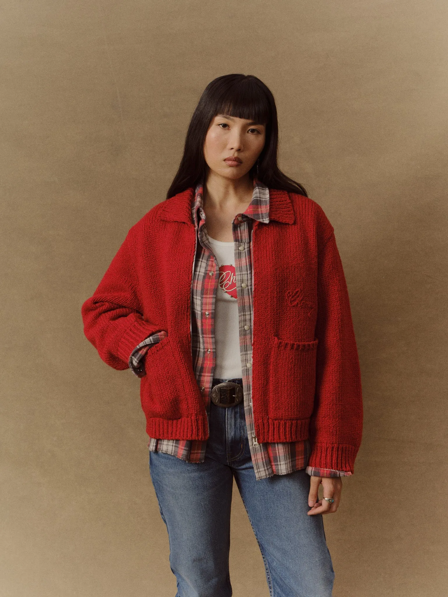 5 Star Cotton Knit Zip Jacket (Cherry Red) sold by Cherry LA product image thumbnail 2