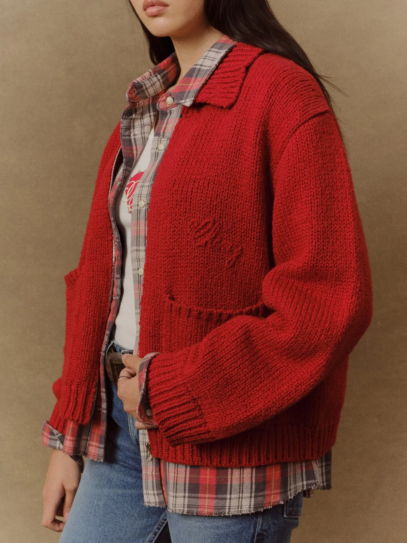 5 Star Cotton Knit Zip Jacket (Cherry Red) sold by Cherry LA product image thumbnail 5
