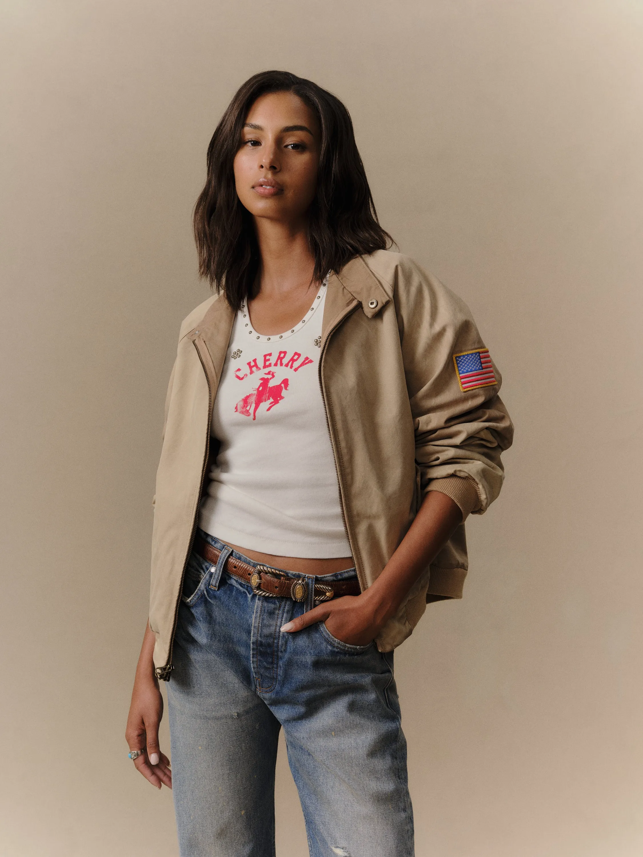 Sun Faded Championship Jacket (Tan) sold by Cherry LA product image thumbnail 3