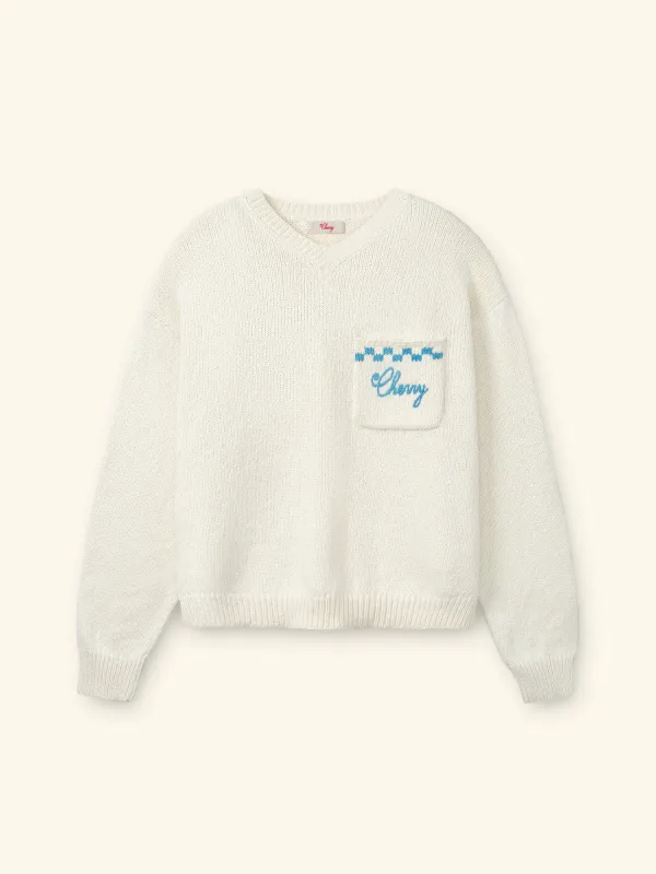 Motors Knit V Neck (Cream) made by Cherry LA
