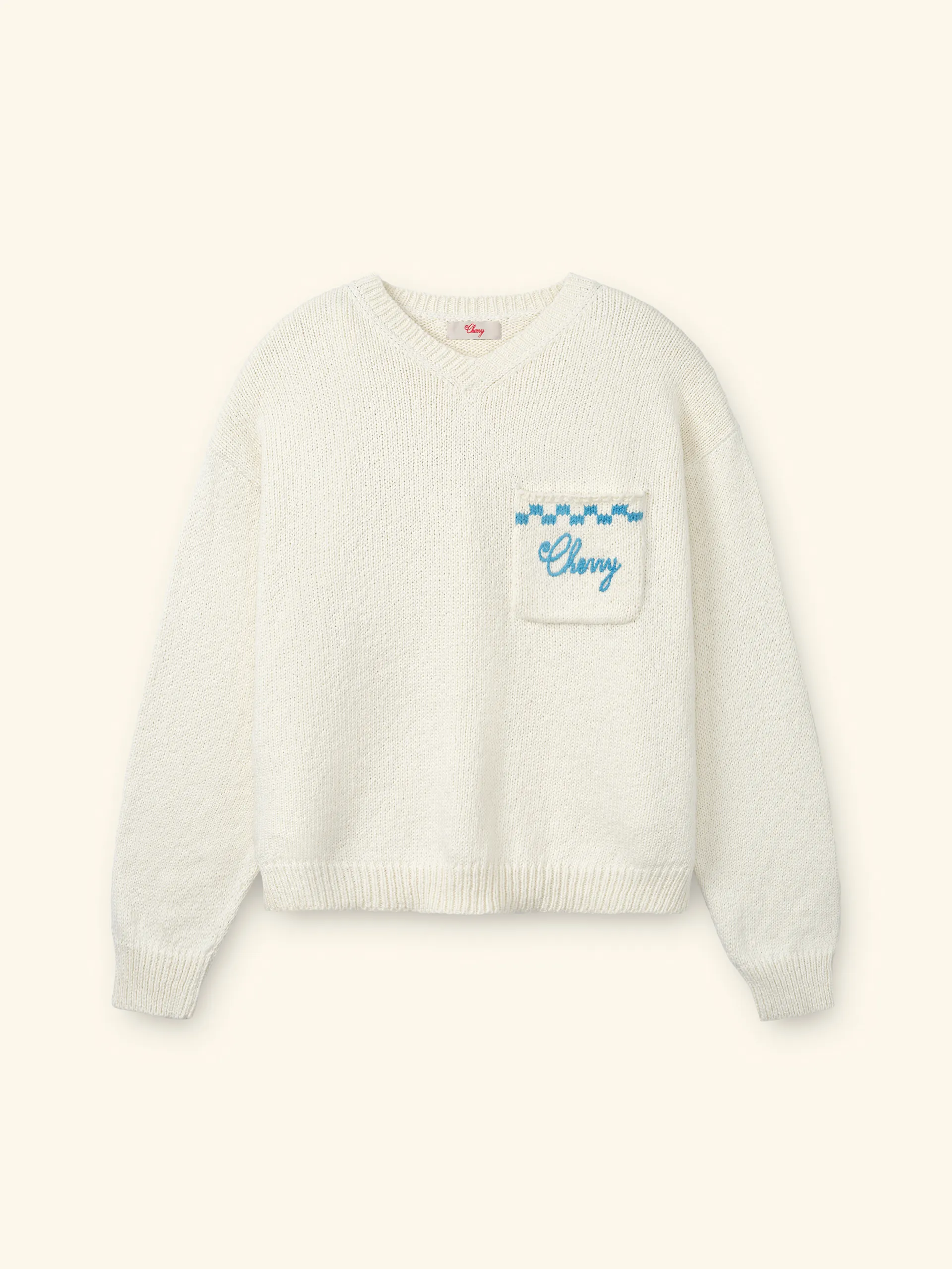 Motors Knit V Neck (Cream) sold by Cherry LA