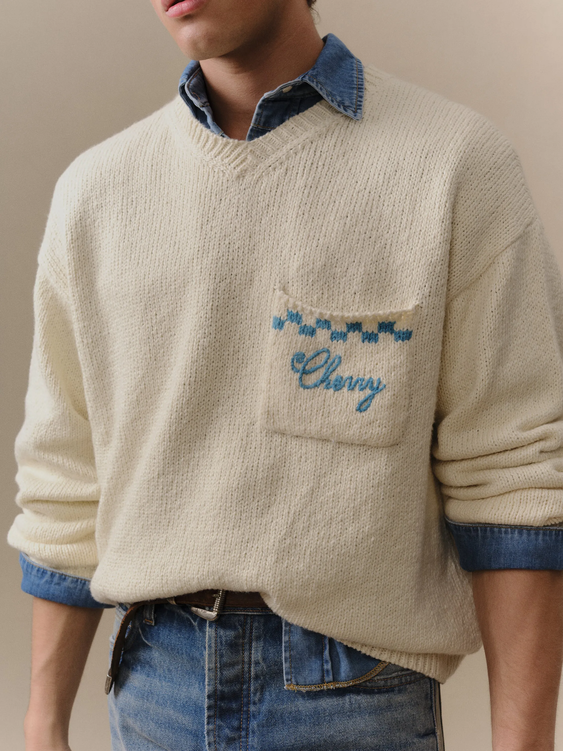 Motors Knit V Neck (Cream) sold by Cherry LA product image thumbnail 4