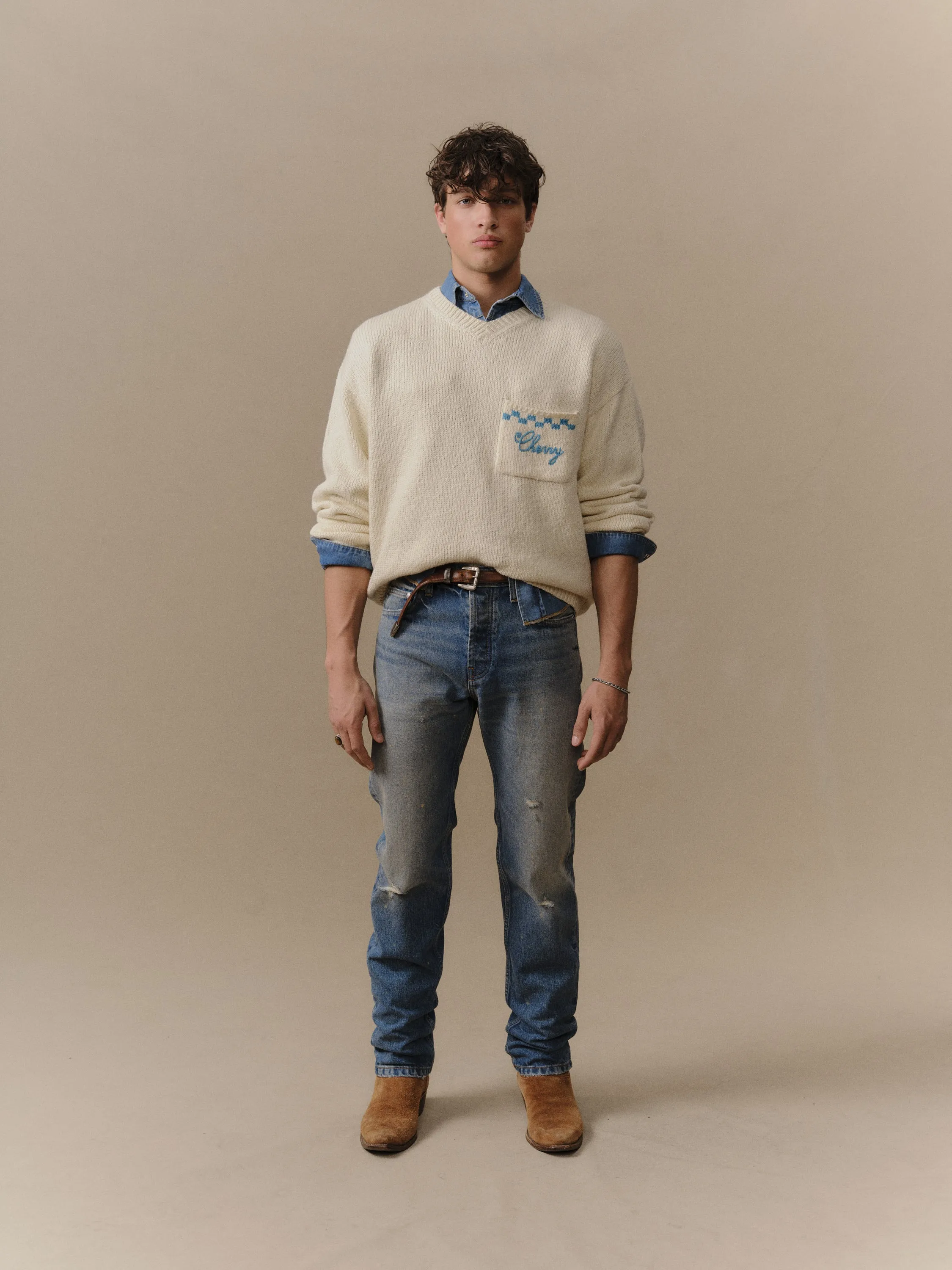 Motors Knit V Neck (Cream) sold by Cherry LA product image thumbnail 2