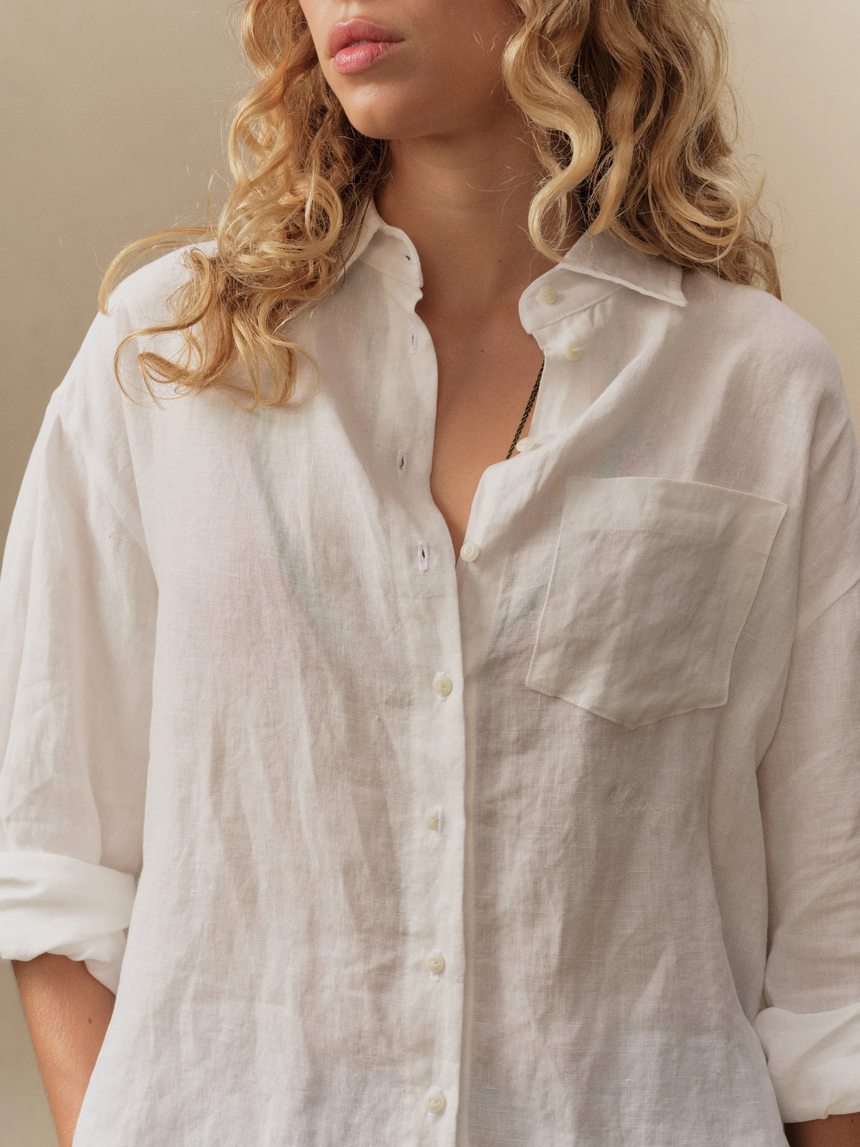 Women's Boxy Linen Button Up (White) sold by Cherry LA product image thumbnail 4