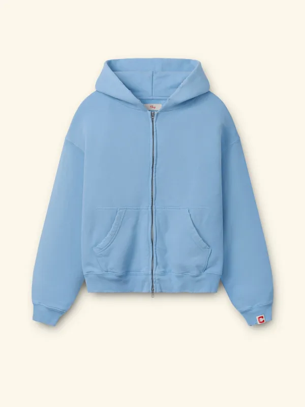 Distressed Zip Up Hoodie (Sky Blue) made by Cherry LA