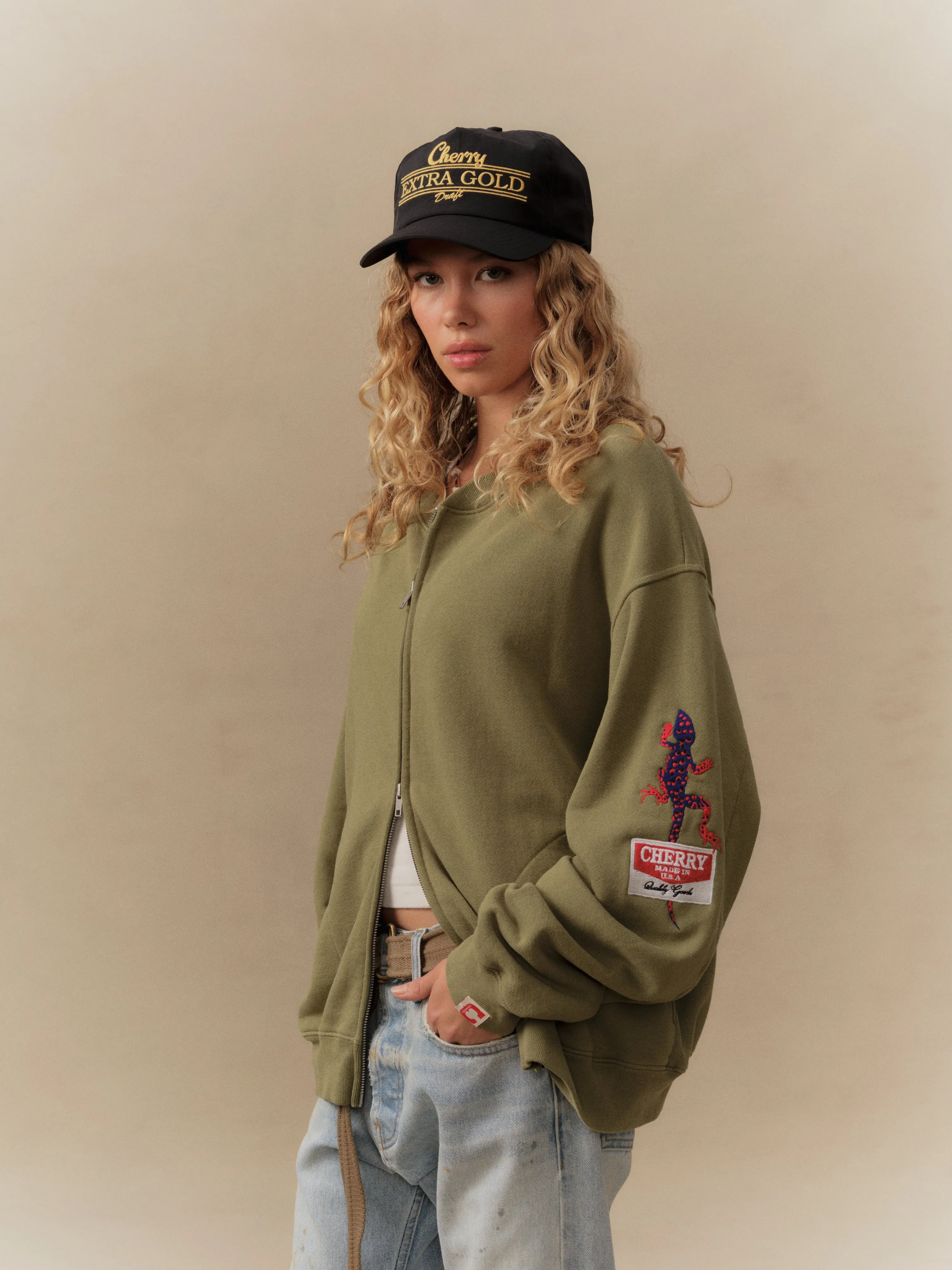 Gecko Zip Up Crew (Cactus) sold by Cherry LA product image thumbnail 2