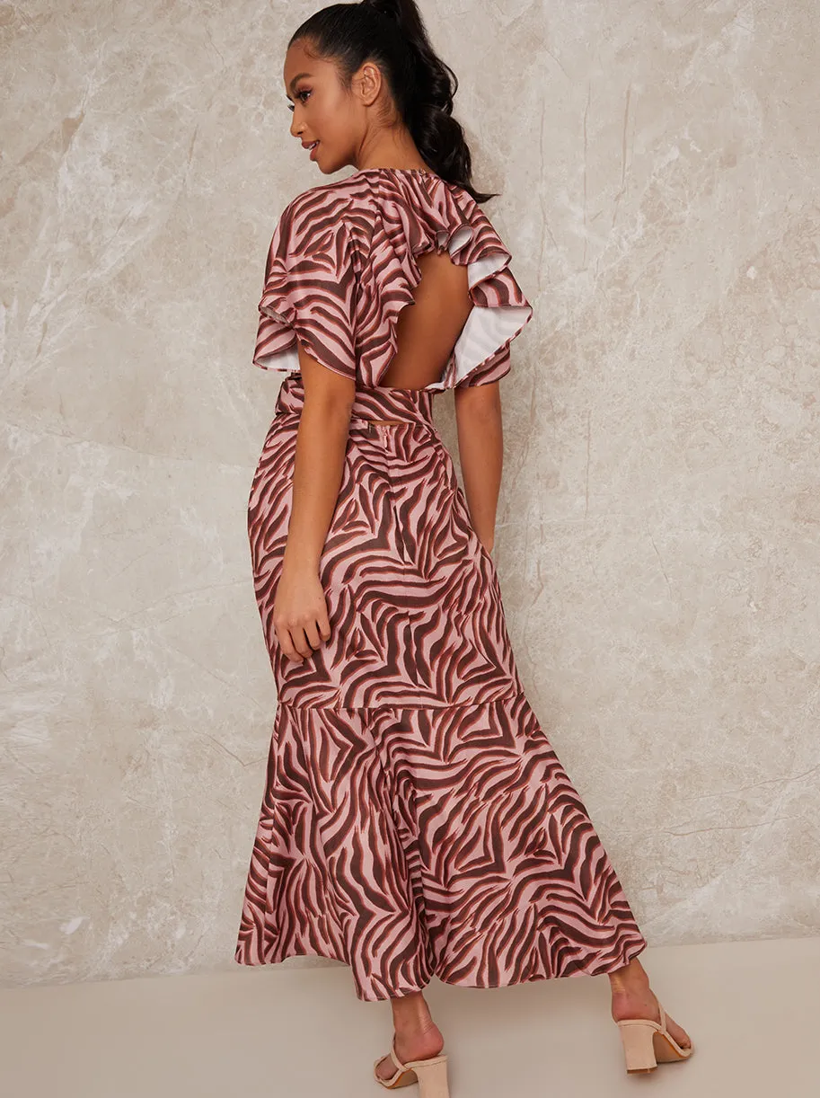 Petite Animal Print Angel Sleeve Dress in Pink sold by Chi Chi London product image thumbnail 2