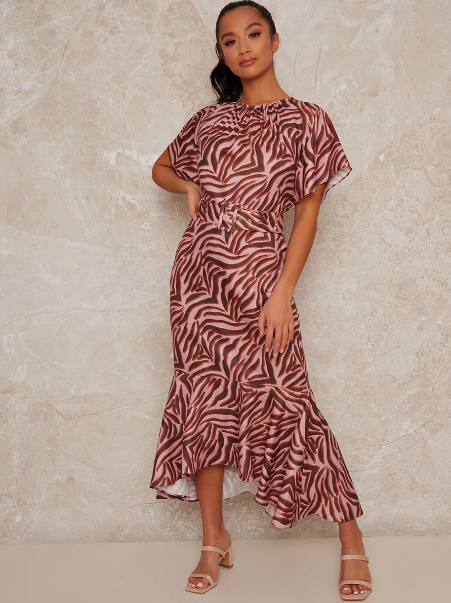 Petite Animal Print Angel Sleeve Dress in Pink sold by Chi Chi London product image thumbnail 3