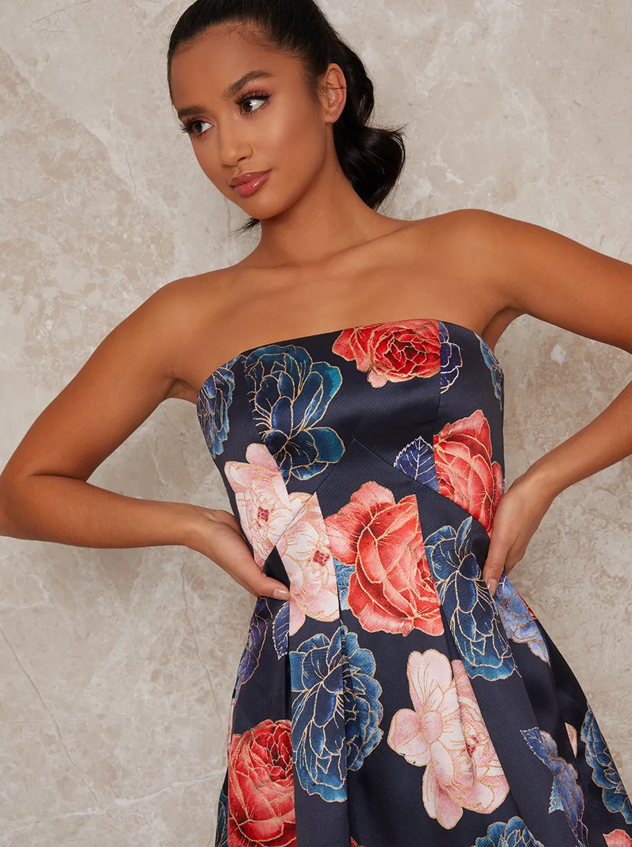 Petite Floral Bandeau Mini Dress in Navy sold by Chi Chi London product image thumbnail 3