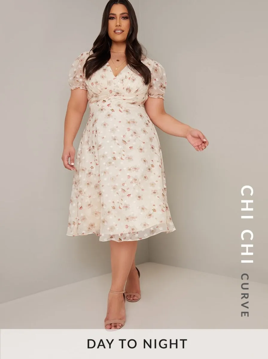 Plus Size Puff Sleeve Print Midi Dress in Cream sold by Chi Chi London product image thumbnail 4