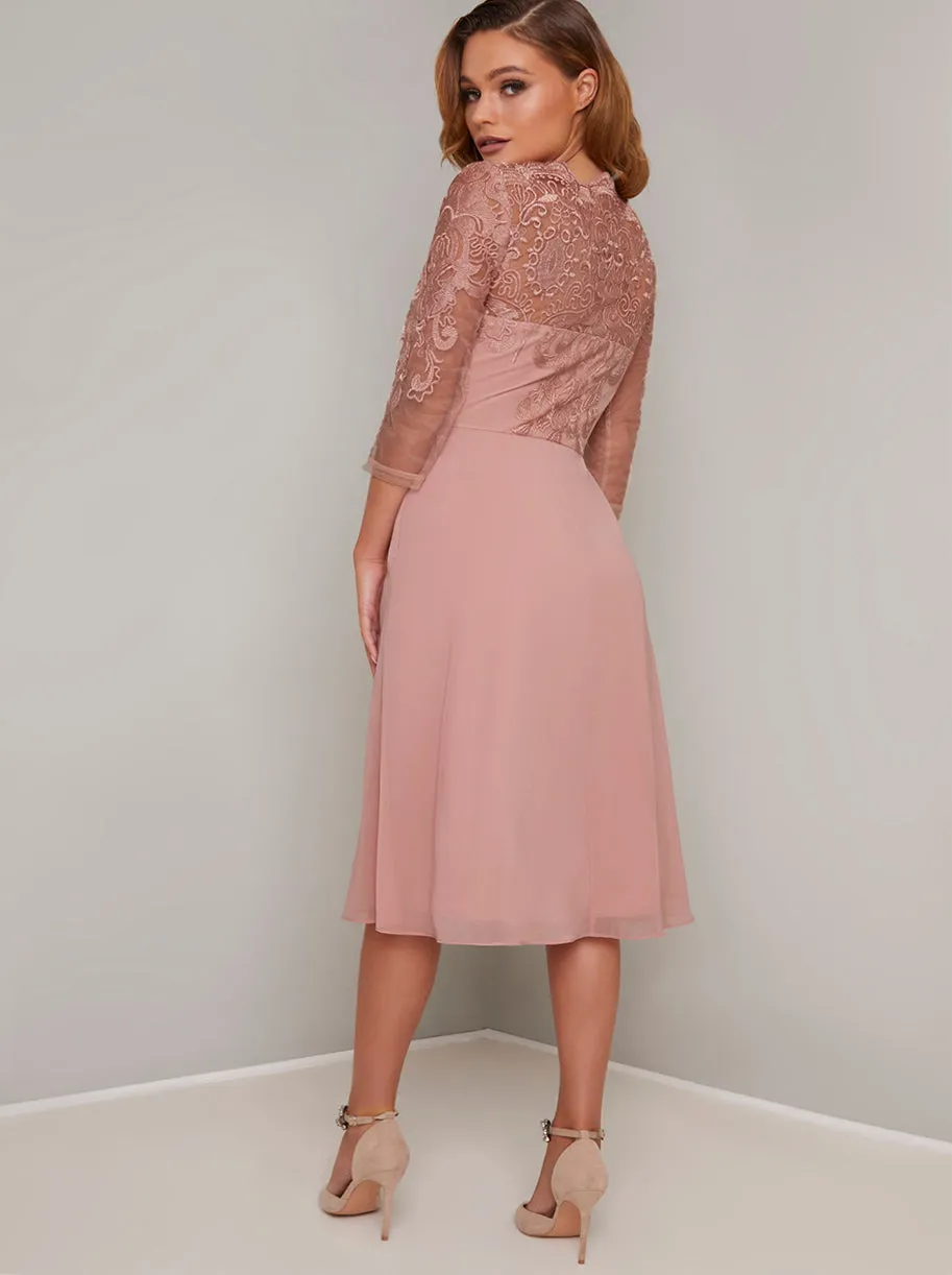 Rose Gold Midi Lace Bodice Dress sold by Chi Chi London product image thumbnail 4