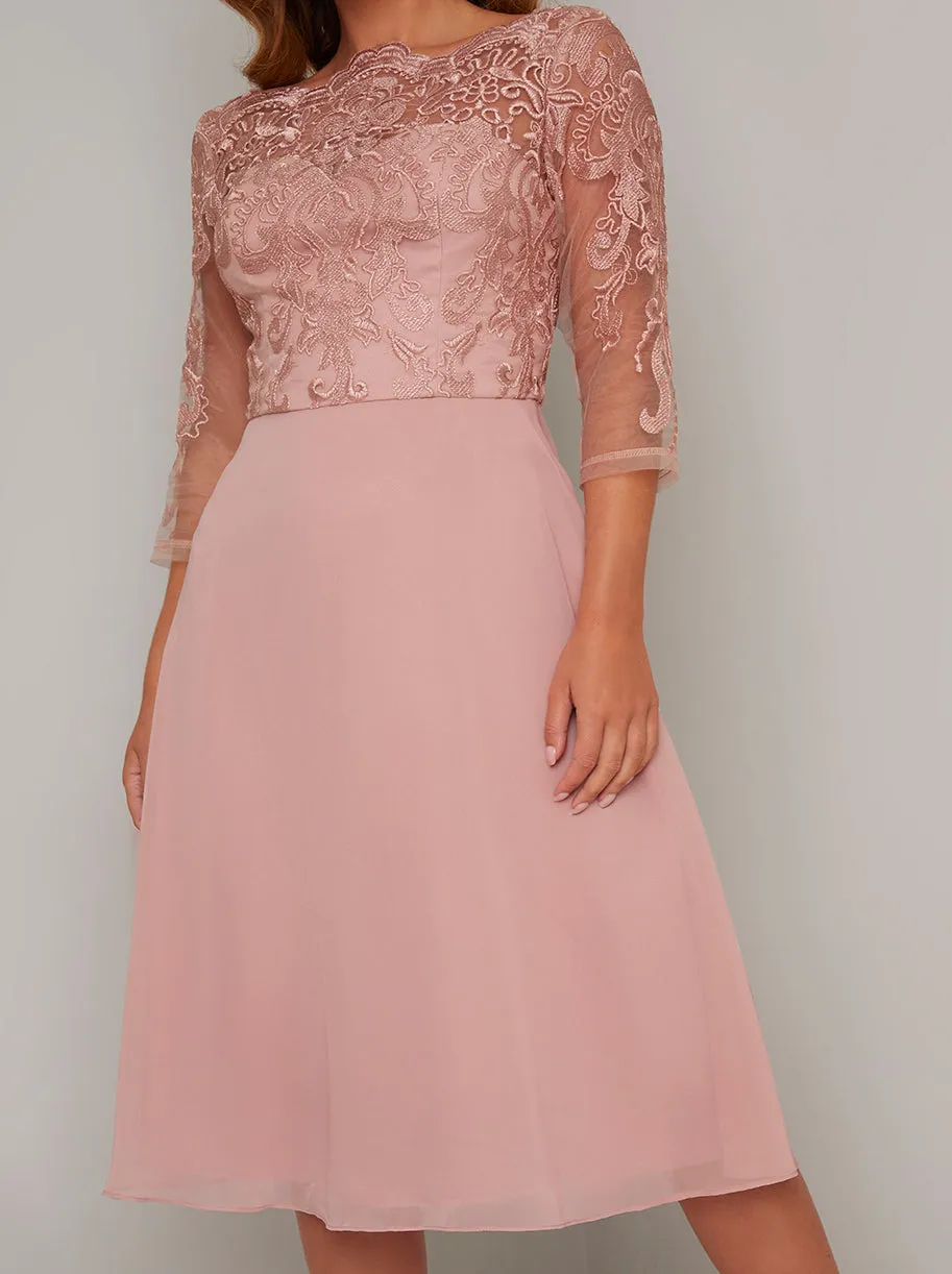 Rose Gold Midi Lace Bodice Dress sold by Chi Chi London product image thumbnail 3