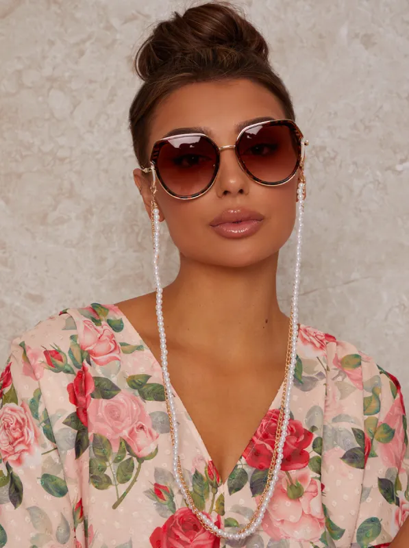Pearl & Chain Detail Sunglasses Chain in Gold sold by Chi Chi London