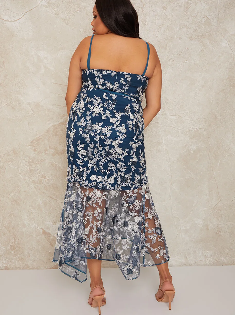Plus Size Peplum Embroidered Lace Bodycon Dress in Blue sold by Chi Chi London product image thumbnail 4