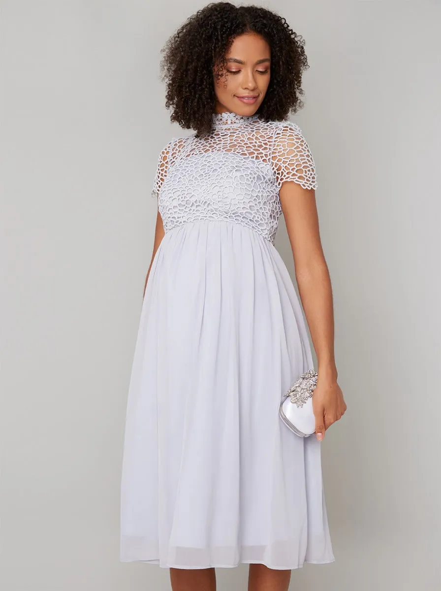 Maternity Lace Bodice Chiffon Midi Dress in Blue sold by Chi Chi London product image thumbnail 2