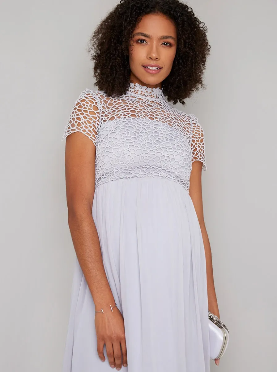 Maternity Lace Bodice Chiffon Midi Dress in Blue sold by Chi Chi London product image thumbnail 3