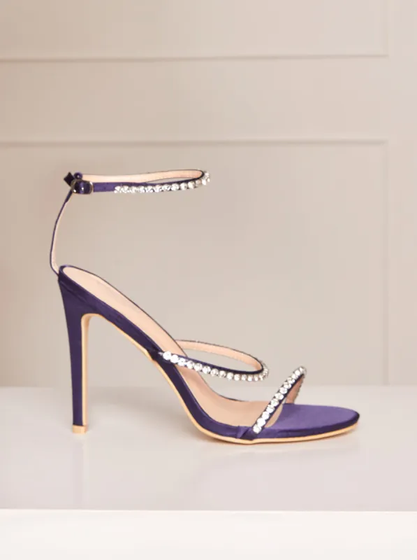 High Heel Diamante Strap Sandals in Navy made by Chi Chi London