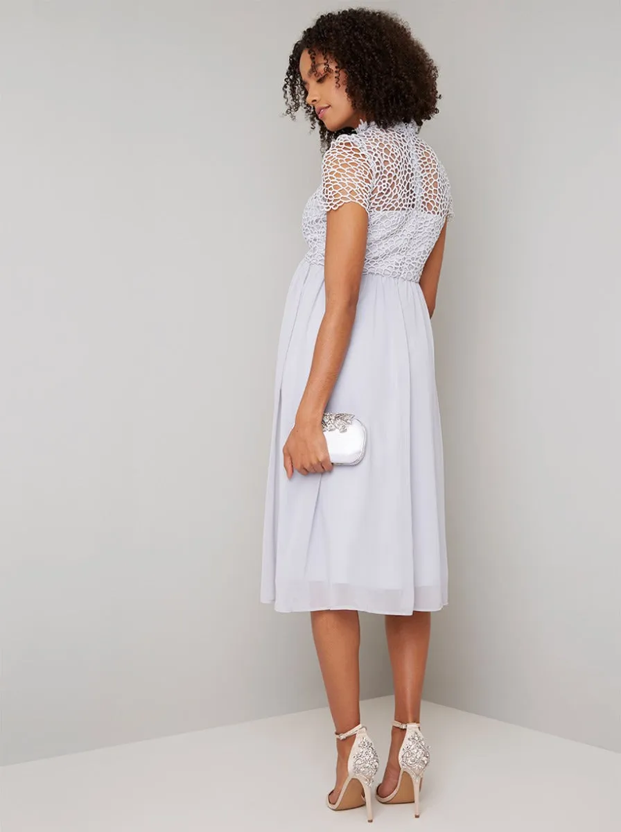 Maternity Lace Bodice Chiffon Midi Dress in Blue sold by Chi Chi London product image thumbnail 4