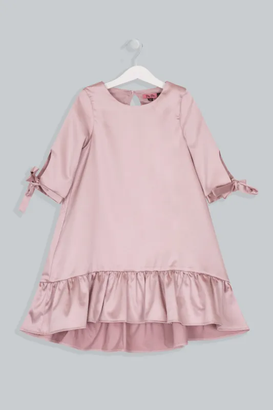 Girls Satin Smock Dress in Pink sold by Chi Chi London