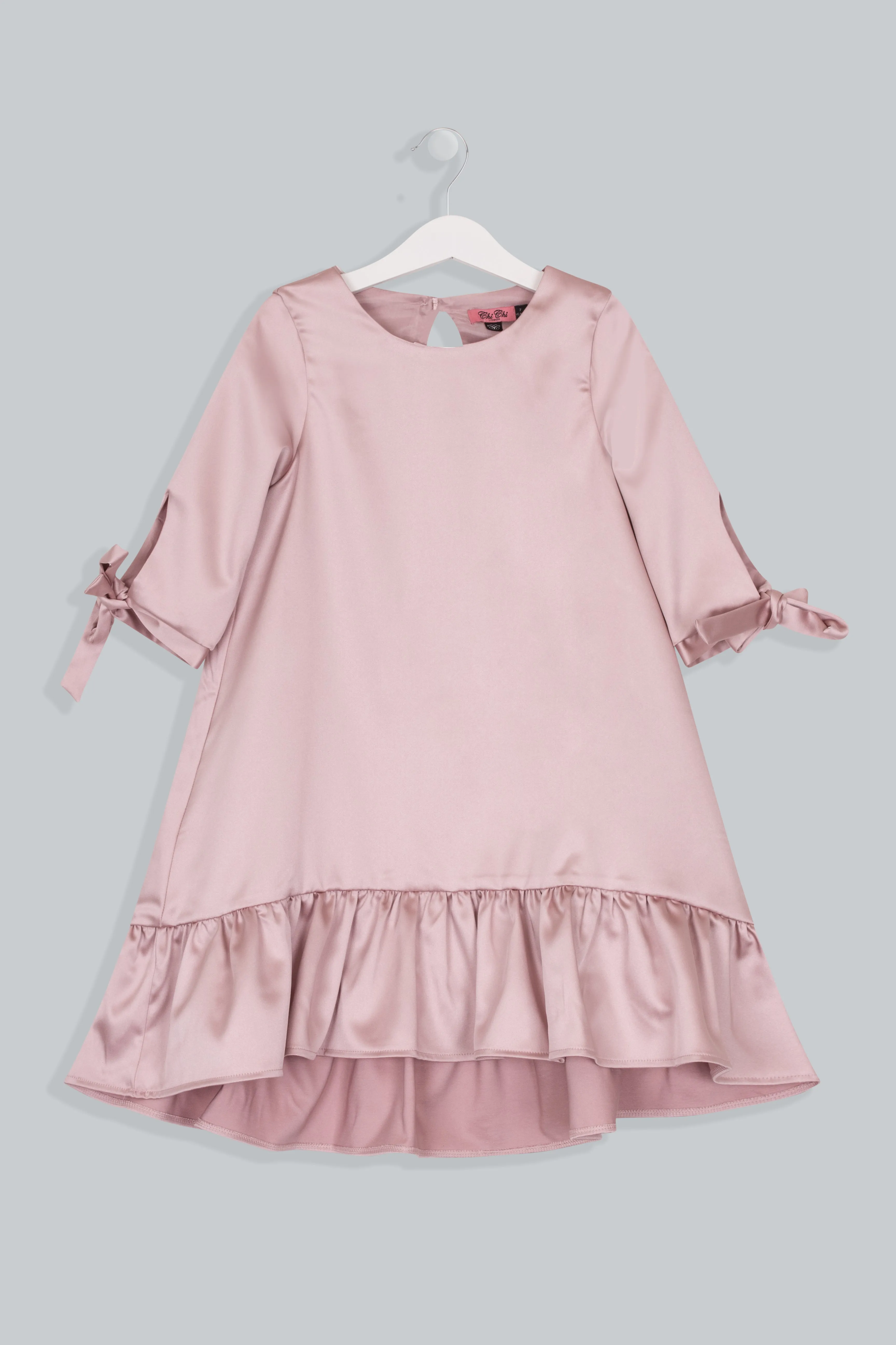 Girls Satin Smock Dress in Pink sold by Chi Chi London