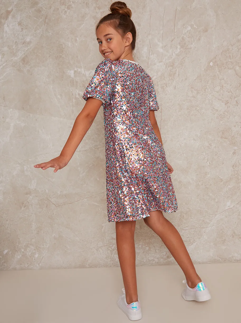 Girls Sequin Shift Party Dress in Multi sold by Chi Chi London product image thumbnail 5