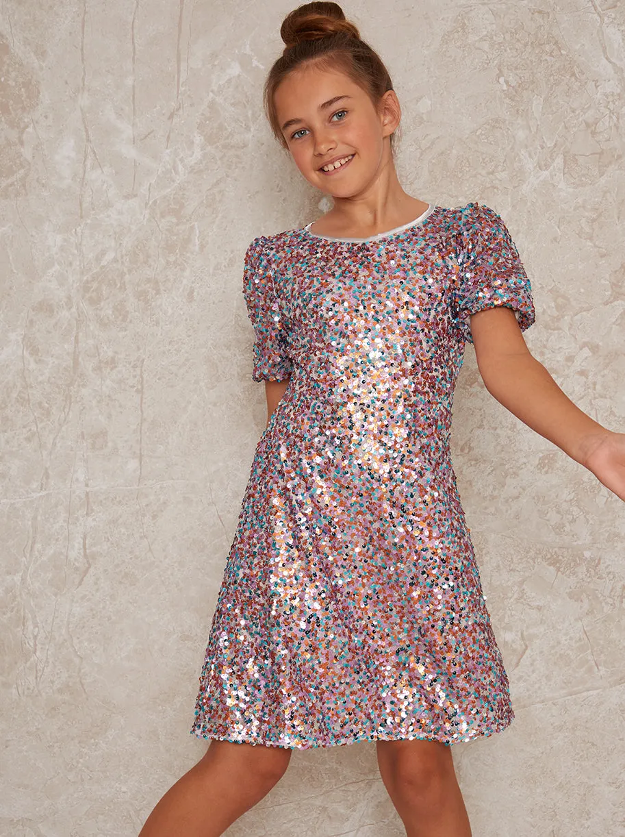 Girls Sequin Shift Party Dress in Multi sold by Chi Chi London product image thumbnail 4