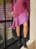 Asymmetric Midi Satin Skirt in Purple sold by Chi Chi London
