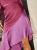 Asymmetric Midi Satin Skirt in Purple sold by Chi Chi London