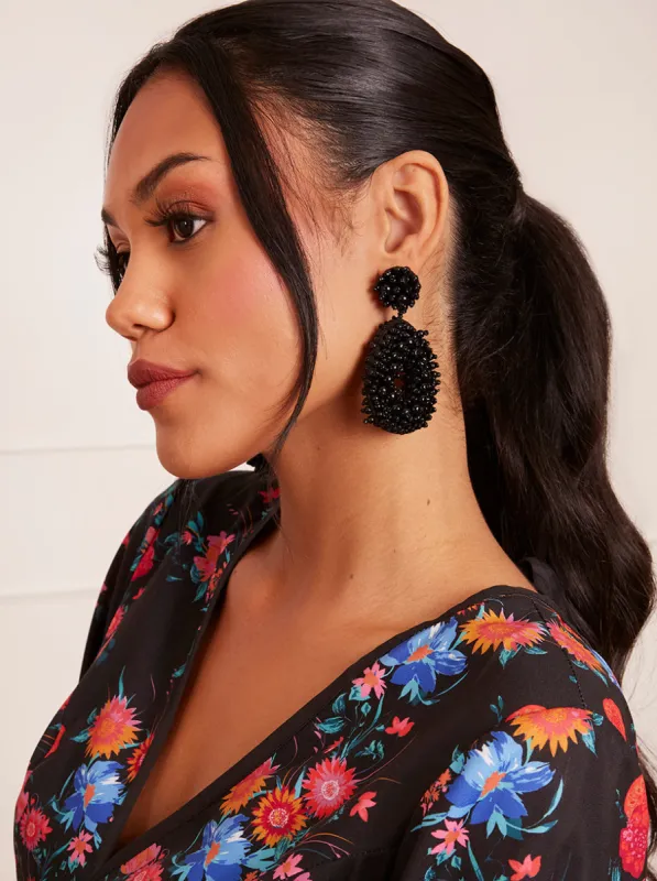 Statement Beaded Oval Earrings in Black sold by Chi Chi London