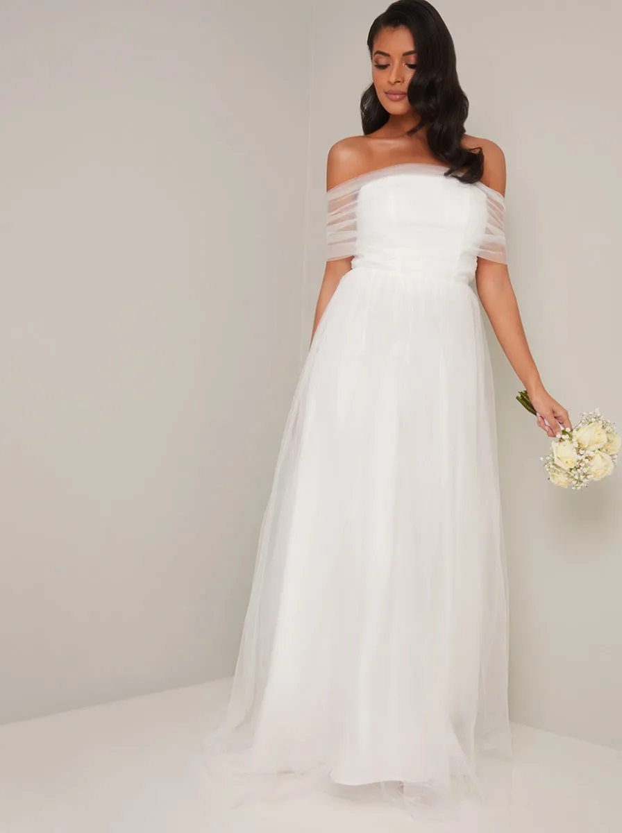 Bridal Bow Detail Tulle Wedding Dress in White sold by Chi Chi London product image thumbnail 2