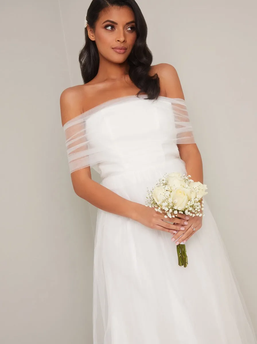 Bridal Bow Detail Tulle Wedding Dress in White sold by Chi Chi London product image thumbnail 3