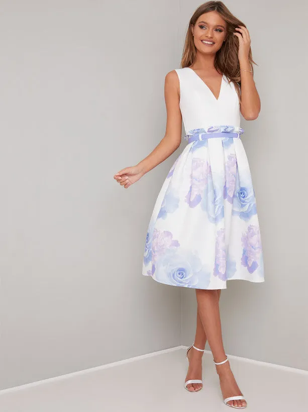 Floral Print Contrast Midi Dress in White sold by Chi Chi London