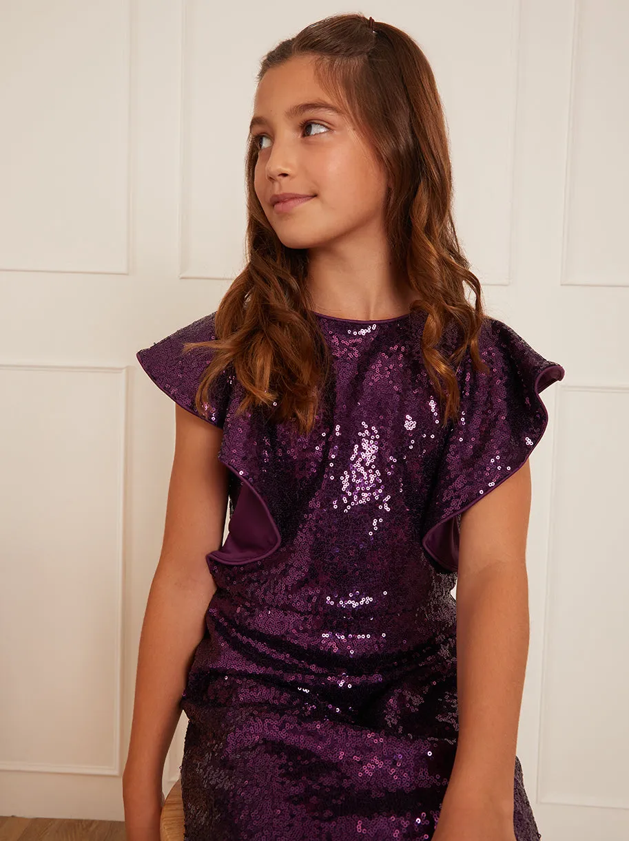 Older Girls Ruffle Sequin Midi Dress in Purple sold by Chi Chi London product image thumbnail 4
