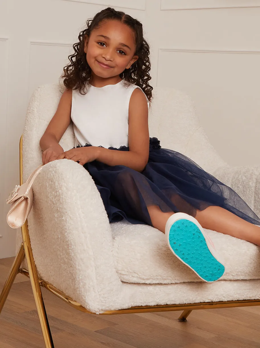 Younger Girls Contrast 3D Floral Tutu Dress in Navy sold by Chi Chi London product image thumbnail 4