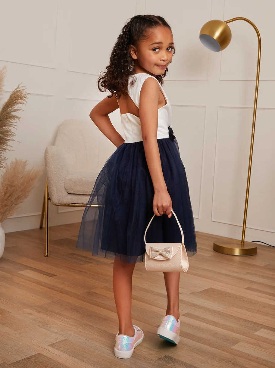 Younger Girls Contrast 3D Floral Tutu Dress in Navy sold by Chi Chi London product image thumbnail 2